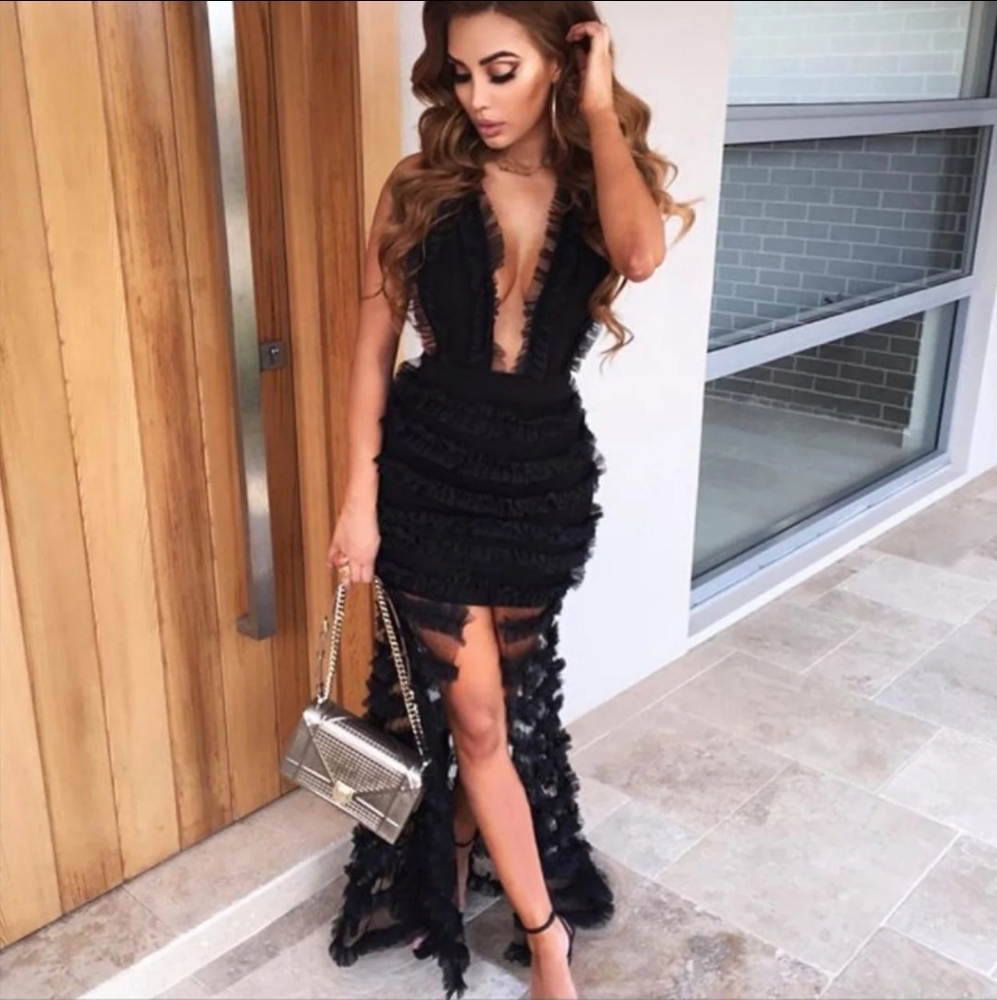 fashion nova ruffle mesh maxi dress m new